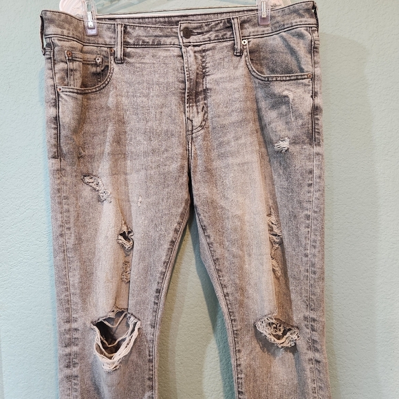 American Eagle 90s Grunge Jeans Mens 38x30 Gray Denim Cotton Stretch Mid Rise - Picture 3 of 8